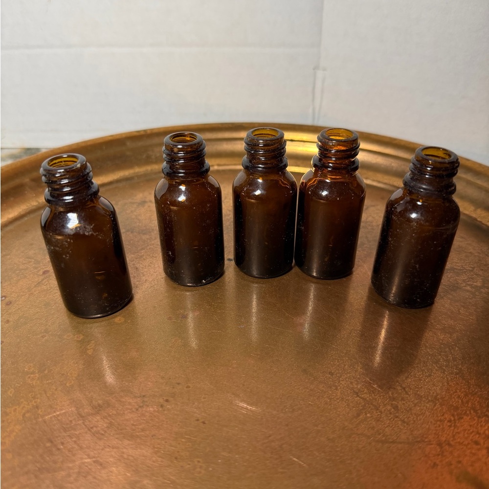 Set of 5 Small Amber Glass Bottles